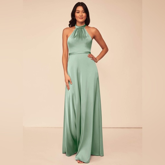 Azazie DELMAR Stretch Satin in Agave - Picture 1 of 4